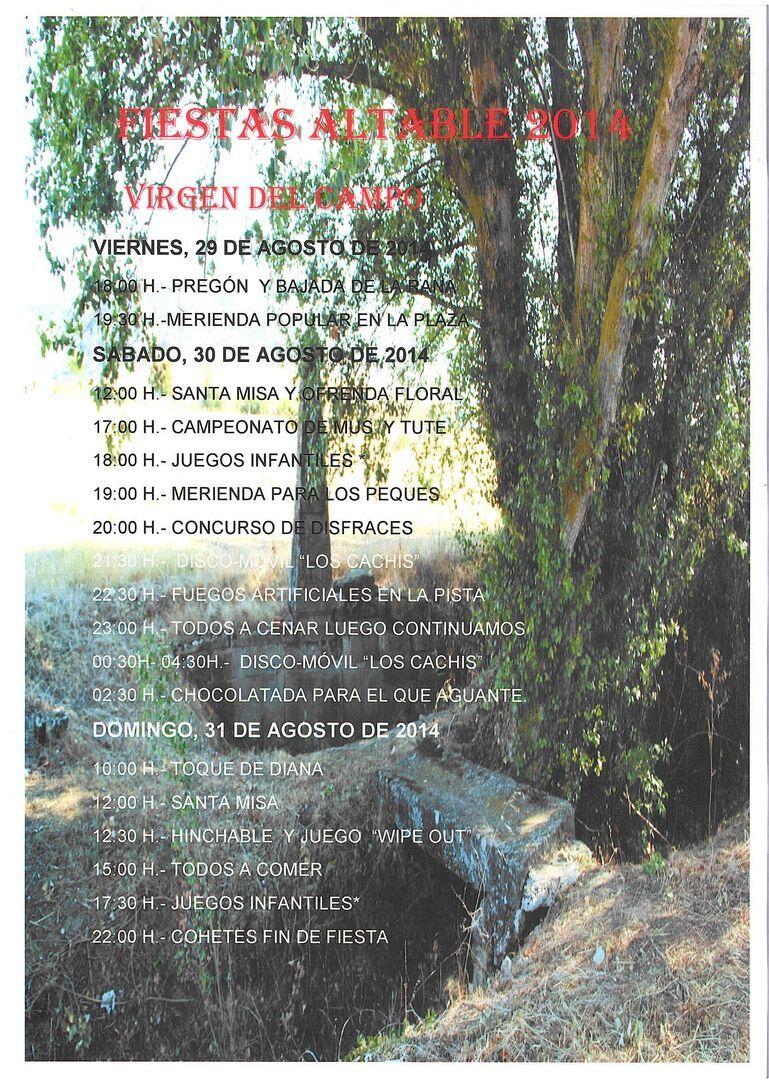 PROGRAMA DE LAS FIESTAS DEL CAMPO DE ALTABLE 2014 (29, 30 y 31 de Agosto)